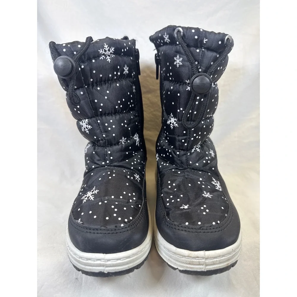Storm Kidz Kids Black Snowflake Polka Dot Winter Snow Boots Size 10